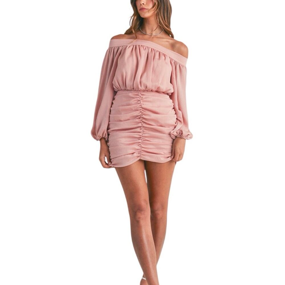 Anthropologie x Mable Kamryn Ruched Pink Pearl Mini Dress NWOT - S